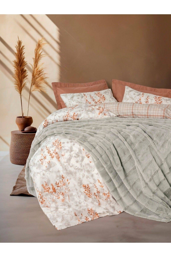 Cotton Box Trim Kurk Suave Gri Battaniyeli Nevresim Takımı