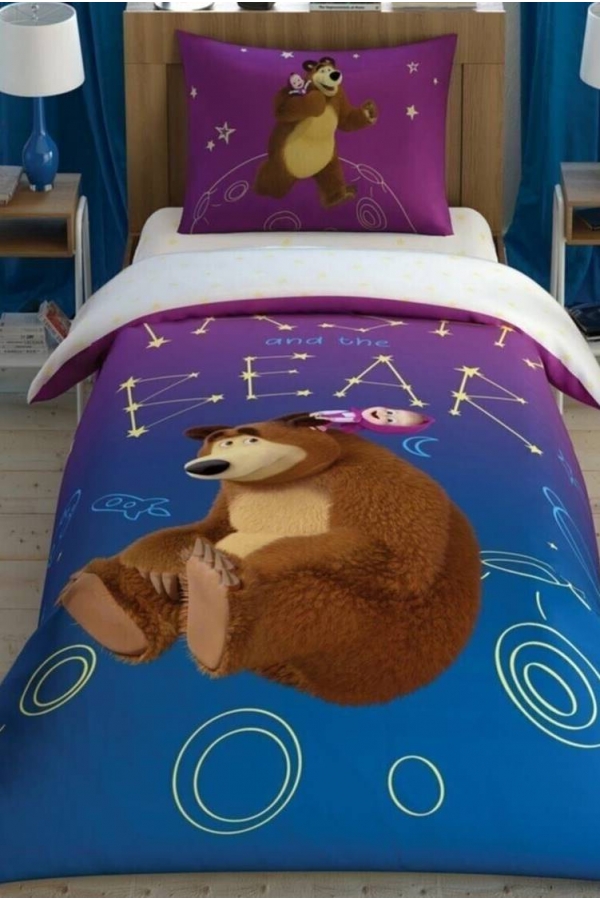 Taç Lisanslı Masha The Bear Galaxy Tek K. Nevresim Tk.