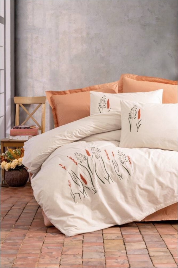 Cotton Box Brode Nakışlı Maia Karamel Çift K. Nevresim Tk.
